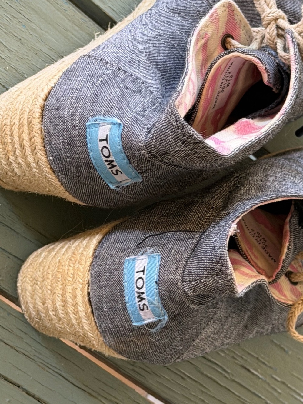 Toms Gray Canvas Espadrille Shoes with Tan Jute Toes